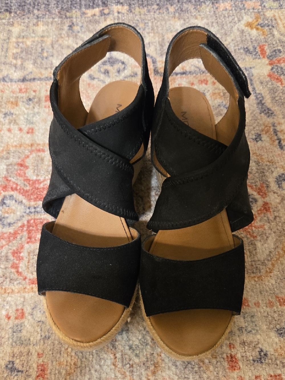 Moda Spana Black Suede Wedge Espadrille Sandals